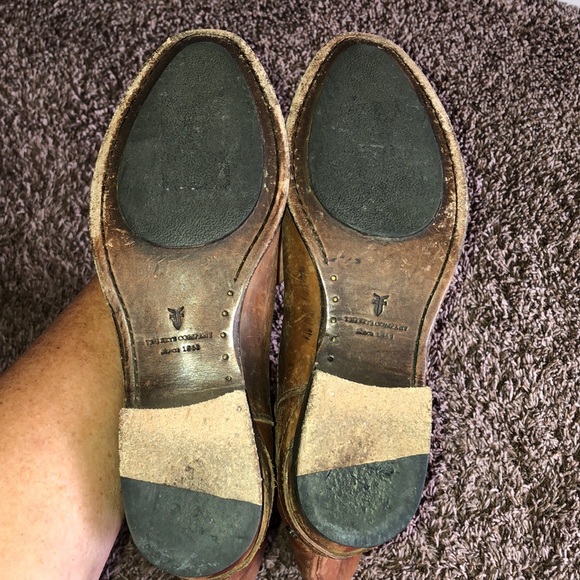 Frye Lindsay Plate Tall Boots: Cognac Brown Distressed, Size 8.5. - Picture 10 of 16